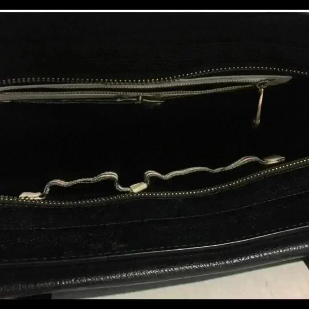 Bendel Bendel black leather beige woven satchel handbag